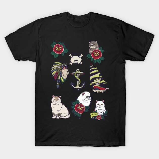 Persian Cat Tattoo T-Shirt by huebucket